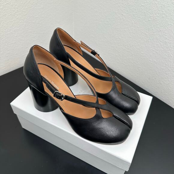 Maison Margiela Tabi Pump Heeled Sandal Split Toe Black Leather 10 US 40 EU BNIB - Picture 3 of 16
